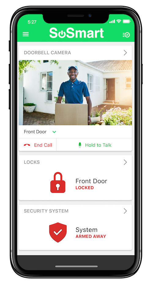 SoSmart mobile app showing doorbell camera live view